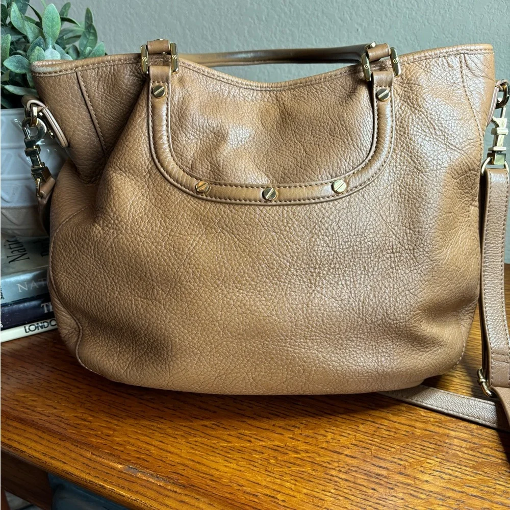 Tory Burch Tan Leather Hobo with Logo Medallion